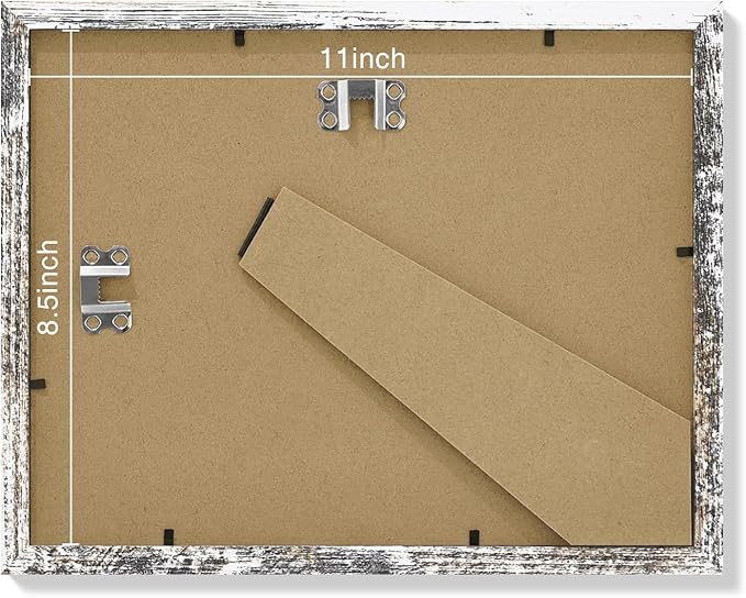 Vittanly 8.5x11 Picture Frames Set of 9, Shatter Resistant Plexiglass, Display 6x8 Pictures with Mat or 8.5x11 without Mat, Photo Frames for Wall or Tabletop, Engineered Wood, Distressed White-Ruum Studio Home