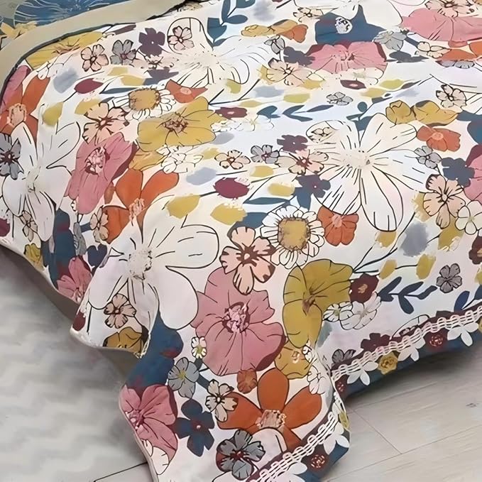 Boho Muslin Blanket for Adults 4-Layer Gauze Twin Size Soft Cozy 100% Cotton Summer Cooling Blanket Floral Decor for Sofa Bed Coverlet Both Sides (Colorful Floral, 80 x 90 in)-Ruum Studio Home