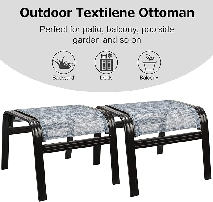 Outdoor Foot Stools Gift for Patio Ottoman Footrest Aluminum Portable Seat Wicker Furniture Stackable Dining Ottoman 2 Pack Blue-Ruum Studio Home