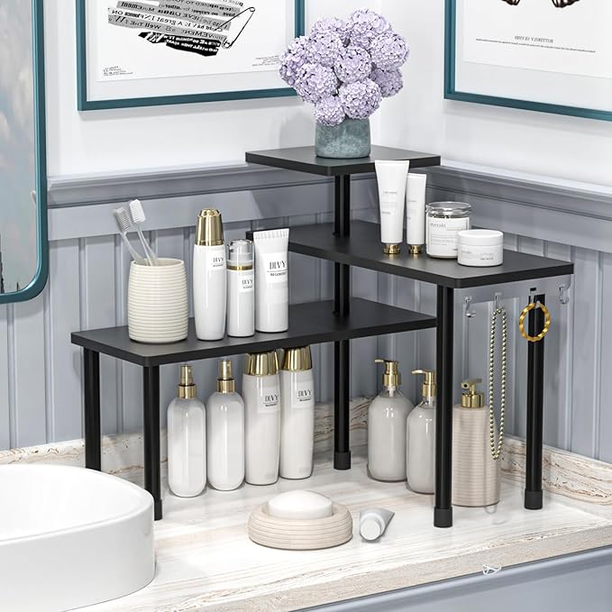 JayRex Countertop Corner Shelf, 3 Tier Shelf Moveable Organizer for Bathroom Counter, Make Up, Dresser Table, Desktop Shelf (Black)-Ruum Studio Home