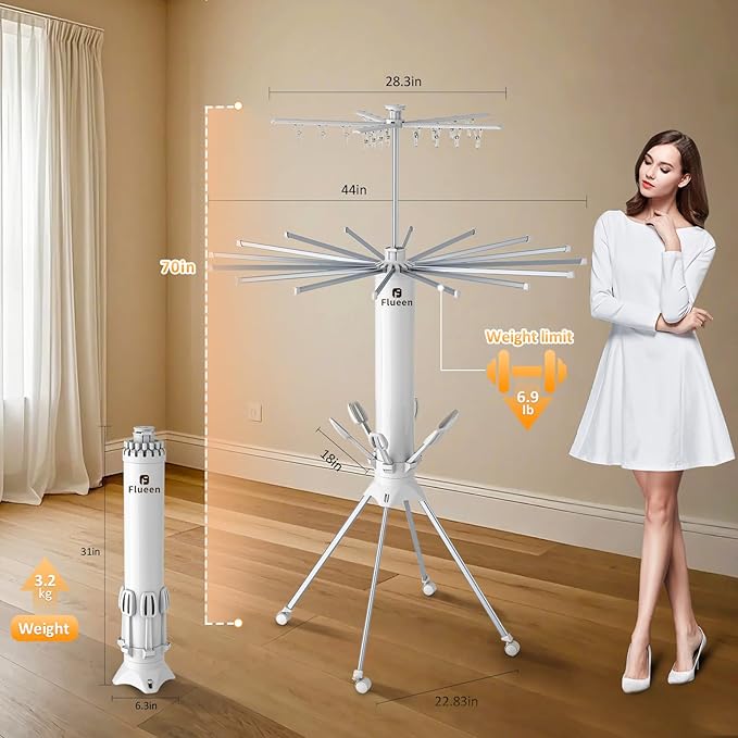 Clothes Drying Rack 2025 Upgrade 4-Legged 3-Tier Foldable Laundry Rack with 4 Pulleys 20 Clips,6 Shoe Dryers 16Drying Rods for Indoor/Outdoor, Camping, Poolside Space Saving, Whit-Ruum Studio Home