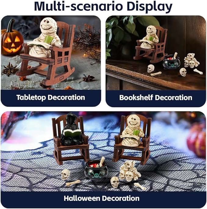 Halloween Fun Miniature Mummy Figurine,Gothic Horror Resin Mummy Decor,for Bookshelf Decor,Desk Trinkets,Collectible,Party Gifts-Ruum Studio Home