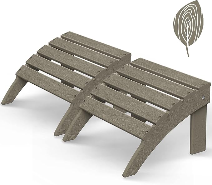 GREENVINES Adirondack-Ottoman | Wood Grain | Set of 2 | HDPE Plastic | Outdoor Footrest | All Weather | Foot Rest | Foot Stool | Desert Brown | for Adirondack Chair-Ruum Studio Home