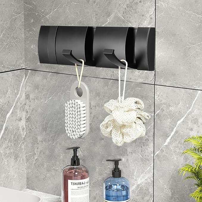 Folding Coat Hooks, Wall Mounted Coat Rack with 3 Retractable Hooks, Heavy Duty Towel Rack for Bathroom Wall Hook for Hanging Clothes Bathrobe, Stainless Steel Coat Hanger for Entryway(Black)-Ruum Studio Home