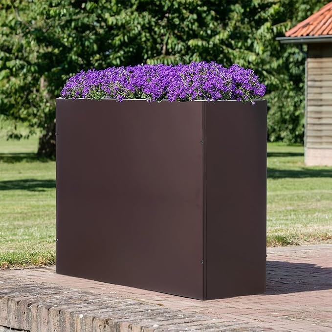SUNNYPARK Large Metal Planter Box 32”x 12”x 24”, Rectangular Modern Brown Metal Planter Box Heavy Duty with Drainage Holes for Outdoor Garden Patio-Ruum Studio Home