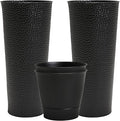 Worth Garden 2-Pack 28" H. Metal Planter with 2X Inside Pots - Hand-Hammered Texture Tall Narrow Tapered Plant Pots - Large Handcrafted Flower Pot for Indoor Outdoor, Deck, Patio, Front Porch (Black)-Ruum Studio Home