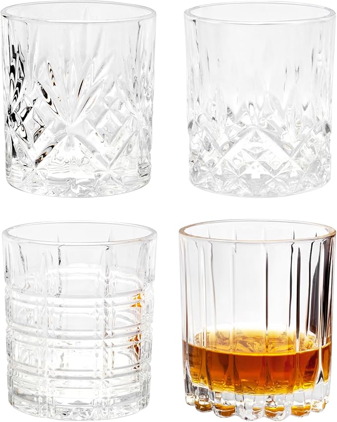 KANARS Whiskey Glasses Set of 4 - Multi Style Crystal Liquor Glasses 10 oz - Rocks Glass Barware For Scotch, Bourbon, Rum and Cocktail, Whisky Gifts for Men-Ruum Studio Home