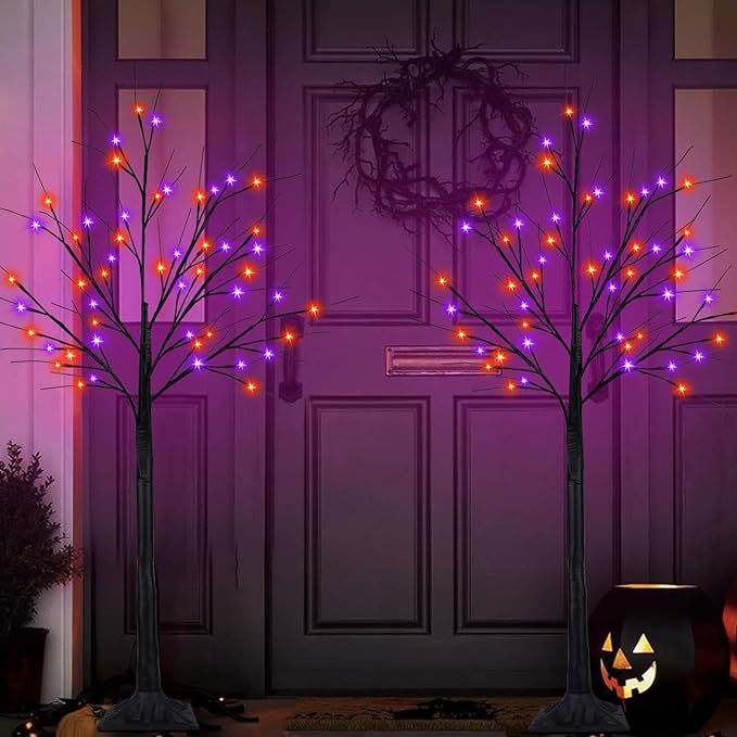 2Pack 4FT 100LED Black Halloween Tree Lights, Timer Function Halloween Trees with Purple and Orange Lights, Spooky Trees Light for Indoor Outdoor Halloween Decorations-Ruum Studio Home
