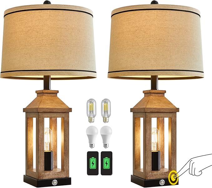23.75" Farmhouse Dual USB Charging Ports 3-Way Dimmable Touch Control Table Lamp with Nightlight Vintage Modern Lamps for Living Room Bedroom-Ruum Studio Home