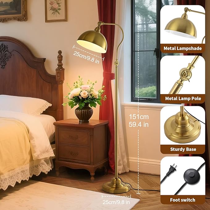 Bright LED Gold Reading Floor Lamp with Remote Control and Bluetooth Dimming,Living Room Bedroom Bedside Office Study Library Adjustable Standing Tall Lights, Unique Modern Brass Home Decor Essentials-Ruum Studio Home