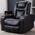 CANMOV Electric Power Recliner Chair with USB Ports and Cup Holders, Breathable Leather Home Theater Seating with Hidden Arm Storage (Black)-Ruum Studio Home