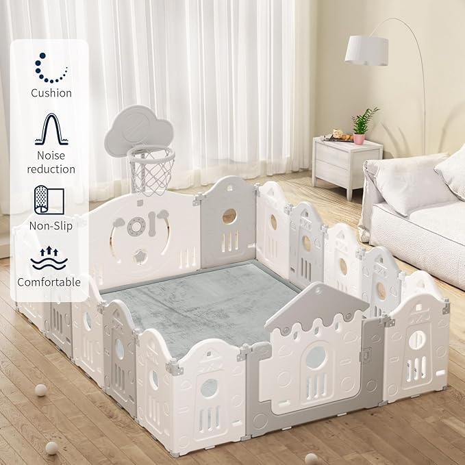ACOMOPACK Baby Play Mat for Floor 1.3" Thick Memory Foam Play Mat 71"×79" Tummy Time Crawling with Non-Slip Bottom for Living Room,Nursery,Soft Velvet Playpen Mats for Kids,Infants（Light Grey）-Ruum Studio Home