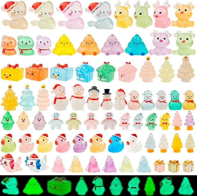 75 Pcs Miniature Christmas Figurines - Luminous Mini Resin Figures to Hide, Glow in The Dark Resin Animals for Micro Landscape Aquarium Fairy Garden Dollhouse Decor-Ruum Studio Home