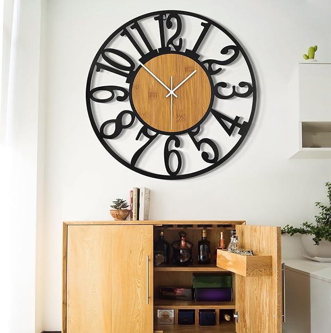 LEIKE 30" Oversized Large Wall Clocks,Silent,Non Ticking,Battery Operated Modern Round Big Wood Decorative Metal Wall Clock for Living Room, Bedroom,Kitchen,Farmhouse,Office Decor - Black,30 Inch-Ruum Studio Home