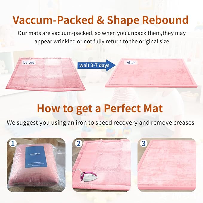 ACOMOPACK Baby Play Mat for Floor,1.3" Thick Memory Foam Area Rug for Living Room,Soft Velvet Crawling with Non-Slip Bottom for Kid,Toddler,39"×59" Tummy Time Nursery Rugs,Yoga（Pink）-Ruum Studio Home