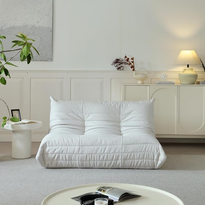 Luxury Sofa Couch Chair, Lazy Floor Seating, Fireside Bean Bag Chair, Ergonomic Tatami Sofa Lounger for Living Room, Bedroom, Office, Loveseat, White-Ruum Studio Home