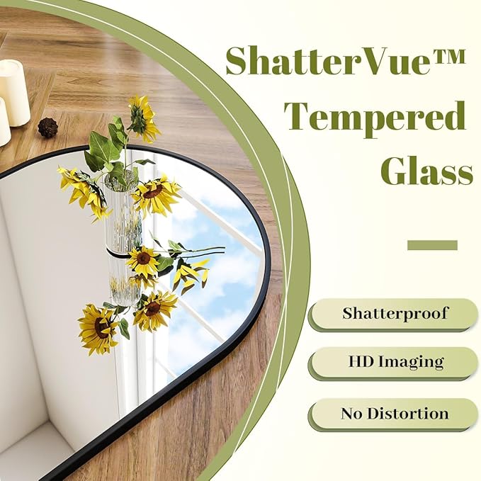 BEAUTYPEAK 36"x48" Arch Bathroom Mirror, Wall Mounted Vanity Metal Frame Mirror for Bedroom, Entryway, Living Room, Black-Ruum Studio Home