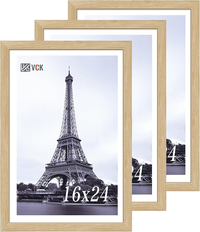VCK 16x24 Oak Wood Frame for Poster & Picture, Natural Solid Wood Photo Frames 3 Pack, Wall Gallery Frame-Ruum Studio Home