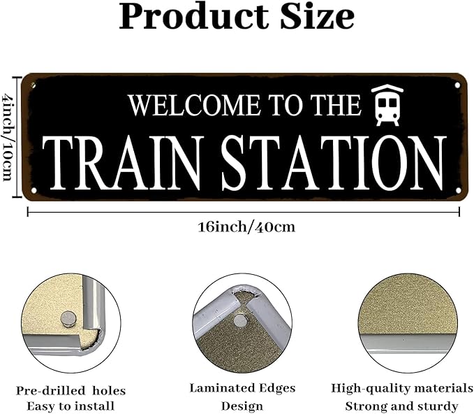 Rustic Train Station Sign Vintage Metal Tin Sign Welcome To The Train Station Signs Train Decor Home Bar Pub Poster Wall Art Decorative 4x16 Inch-Ruum Studio Home