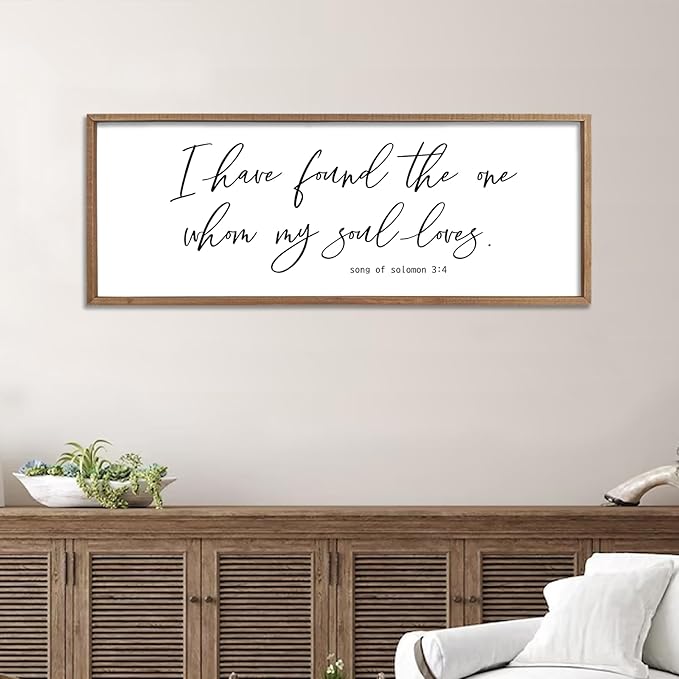 I Have Found The One Whom My Soul Loves Sign Wall Art Decor 40"x15" Modren Master Bedroom Above Bed Wood Framed Song of Solomon 3:4 Large Living Room Bible Verse Wall Hanging (Wood)-Ruum Studio Home
