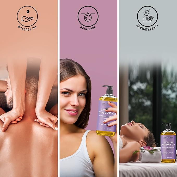 MAJESTIC PURE Lavender Massage Oil for Massage Therapy - Refreshing, and Relaxing - Natural Oils with Lavender Essential Oil - for All Skin Types - Men and Women - 8 fl oz-Ruum Studio Home