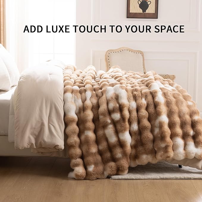 Cozy Faux Fur Throw Blanket for Bed Warm Fuzzy Throw Blanket, Soft Plush Thick Bubble Blankets for Bedroom and Living Room, Furry Luxury Blanket, 60 x 80, Tie-Dye Brown-Ruum Studio Home