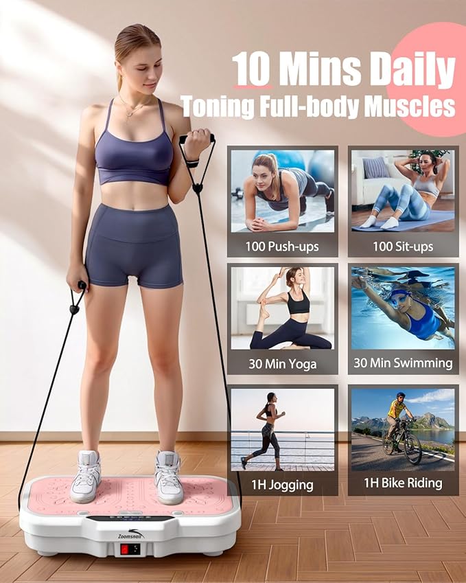 Vibration Plate Exercise Machine, 8000 Vibrations/min Adjustable Fitness Platform, 400 Lbs Capacity Whole Body Workout Extra Large Size Platform with Bluetooth for Weight Loss, Women & Men-Ruum Studio Home