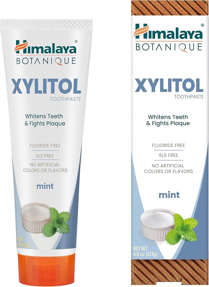 Himalaya Botanique Xylitol Toothpaste, Mint Flavor - Fluoride Free Toothpaste to Whiten Teeth, Fight Plaque and for Fresh Breath - Vegan, Gluten Free, No Artificial Flavors or Colors, 4 oz-Ruum Studio Home