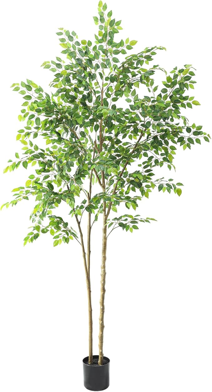 Tall UV Resistant Ficus Tree Artificial，8ft(96in) Realistic Texture Potted Faux Ficus Tree， Fake Trees Indoor Outdoor for Home Office Living Room Bedroom Foyer Porch Decor.-Ruum Studio Home