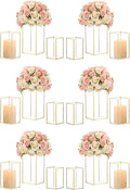 Hewory Glass Hurricane Candle Holder Set of 18, Gold Large Hurricane Centerpiece for Table, Tall Floor Square Pillar Candle Holders Lantern Set for Wedding, Anniversary, Party, Fireplace, Dining Room-Ruum Studio Home