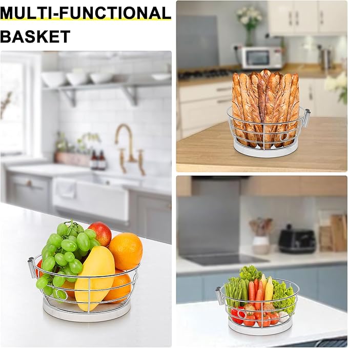 Livabber Countertop Fruit Basket Bowl with Banana Hanger, Modern Standing Fruit Vegetable Bowl Storage, with Banana Tree Holder for Kitchen Dinning Table (Round Marble, Chrome)-Ruum Studio Home
