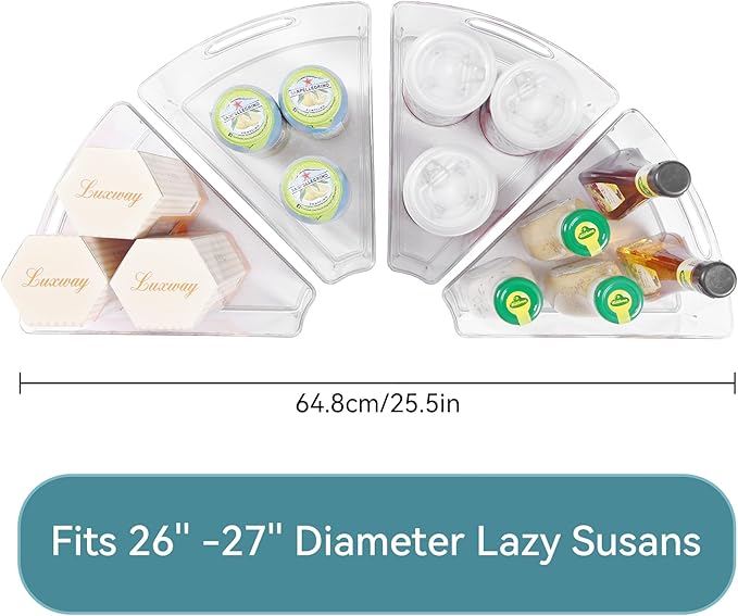 Oubonun Lazy Susan Organizers Set of 6, 10.2”x 9.4”x 4” Plastic Transparent Kitchen Cabinet Storage Bins with Handle, 4" Deep Container, 1/8 Wedge - Food Safe, without BPA-Ruum Studio Home