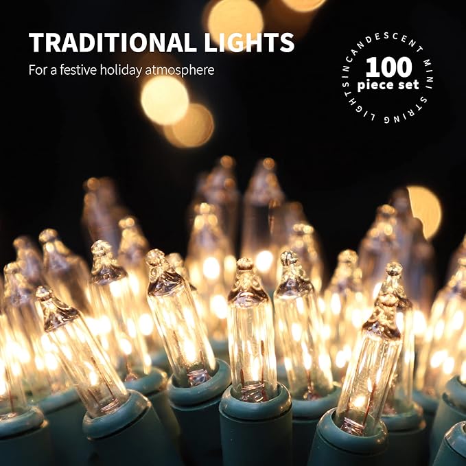 100LIGHTS WARM WHITE Extra-Bright With End Connectors Christmas Decorative Lights 5.98m UL Certified Mini String Light Set Waterproof for Home Garden Holiday Christmas Tree Party Patio Wedding-Ruum Studio Home