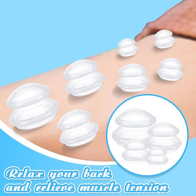 Nuanchu 8 Pcs 4 Sizes Cupping Therapy Set with Satin Bag Silicone Massage Cups Professional Cupping Therapy Vacuum Cup for Cellulite Joint Pain Muscle Pain(Clear)-Ruum Studio Home