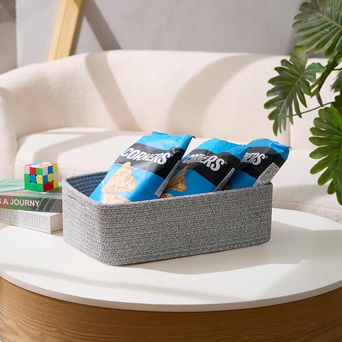 Large Shallow Organizing Baskets 15x11x5.1 Inches - Rope Woven Storage Bins for Bathroom, Shelves, Cube Closet, Mixed Grey 2 Packs-Ruum Studio Home