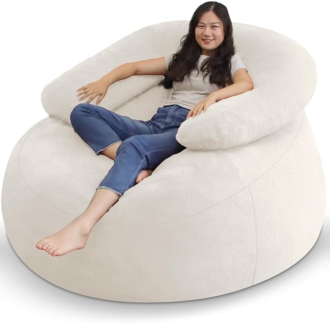 HABUTWAY Bean Bag Chair with U-Shaped Pillow for Adult and Kids Big BeanBag Chair with Filling Ultra Soft Faux Fur Couch Chair with Washable Cover for Living Room Bedroom Office, Beige & Beige-Ruum Studio Home