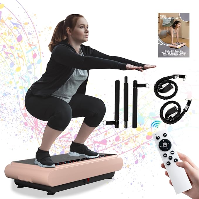Vibration Plate Exercise Machine - Whole Body Workout Vibration Platform Lymphatic Drainage Machine for Weight Loss Home Fitness with Resistance Bands Remote-Ruum Studio Home