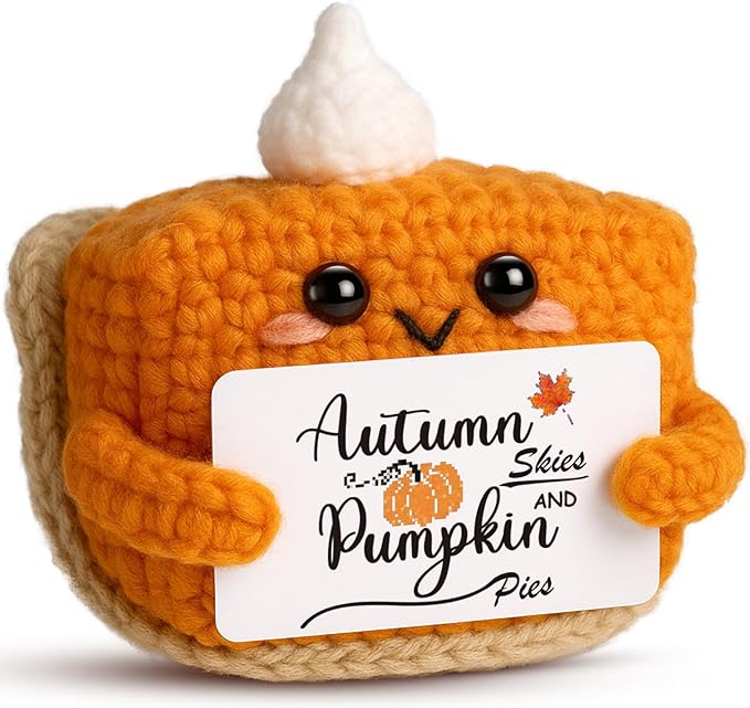 Fall Decor Mini Pumpkin Pie Crochet Doll, Small Autumn Season Holiday Pumpkin Items Plush Gift, Cute Halloween Thanksgiving Home Office Indoor Table Decoration, Christmas Stocking Stuffer Ornament-Ruum Studio Home