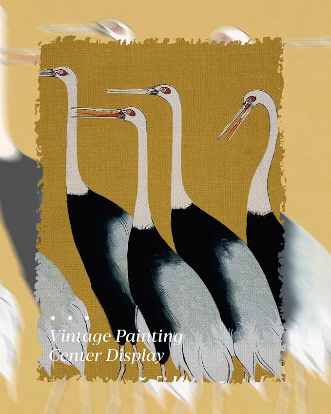 HUARCEY Gold Framed Vintage Wall Art for Living Room, Animals Painting Prints Large Decor for Kitchen, Aesthetic Bedroom Wall Art Decor, Christmas Gifts for Friends or Family (Seven Cranes 24"x36")-Ruum Studio Home