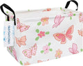 LANGYASHAN Rectangular Storage Bin Collapse Canvas Fabric Cartoon Storage Basket with Handles for Organizing Home Kitchen Boys and Girls Toys Office Closet Shelf Baskets (Rec Pink Butterfly)-Ruum Studio Home