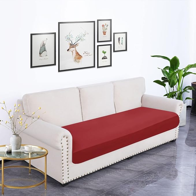 hyha Waterproof Couch Cushion Covers, Stretch Sofa Couch Seat Slipcover for Dog Washable, Non-Slip Waterproof Outdoor Cushion Covers for Patio Furniture Replacement (1 Piece for Large, Wine Red)-Ruum Studio Home