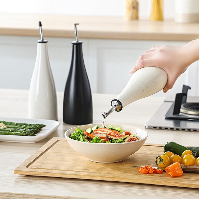vancasso 16 Oz Ceramic Olive Oil Dispenser Bottle, Bottle Dispenser with Spout and Funnel for Kitchen,Suitable for Oil, Vinegar, Coffee Syrups & Other Liquids，Cream-Ruum Studio Home