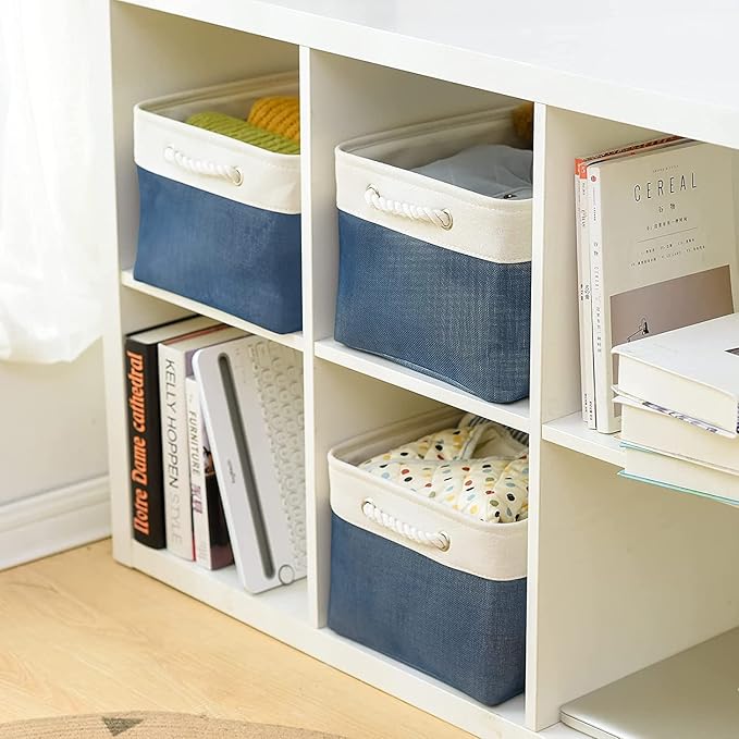 TheWarmHome Storage Bins for Shelves - 1 Pack 15.7x11.8x8.3 inch Fabric Storage Cubes, Storage Basket for Organizing Gift Laundry Cloth Toy Room (White & Jean Blue)-Ruum Studio Home