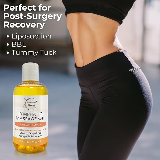 Lymphatic Massage Oil for Massage Therapy | 100% Natural Lymphatic Drainage Oil | Premium Quality with Arnica, Lemon & Ginger | for Post Surgery Recovery & Detox | 8oz by Brookethorne Naturals-Ruum Studio Home