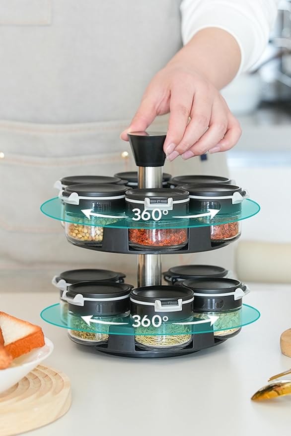360 rotating 2 tier 12 jars spice rack (12 spice jars) Revolving Seasoning Organizer. Spinning Spice Rack for Counter top and Cabinet-Ruum Studio Home