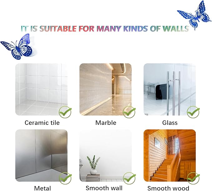SAOROPEB Butterfly Wall Stickers, 48 Pcs 4 Styles 3 Sizes, Metallic Paper, Removable, Navy Blue, Art Deco Decor for Wall-Ruum Studio Home