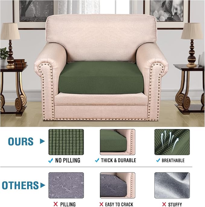 H.VERSAILTEX Super Stretch Individual Seat Cushion Covers Sofa Covers Couch Cushion Covers Slipcover Sets Thick Jacquard Textured Twill Fabric (1 Piece Chair Cushion Cover, Bronze Green)-Ruum Studio Home