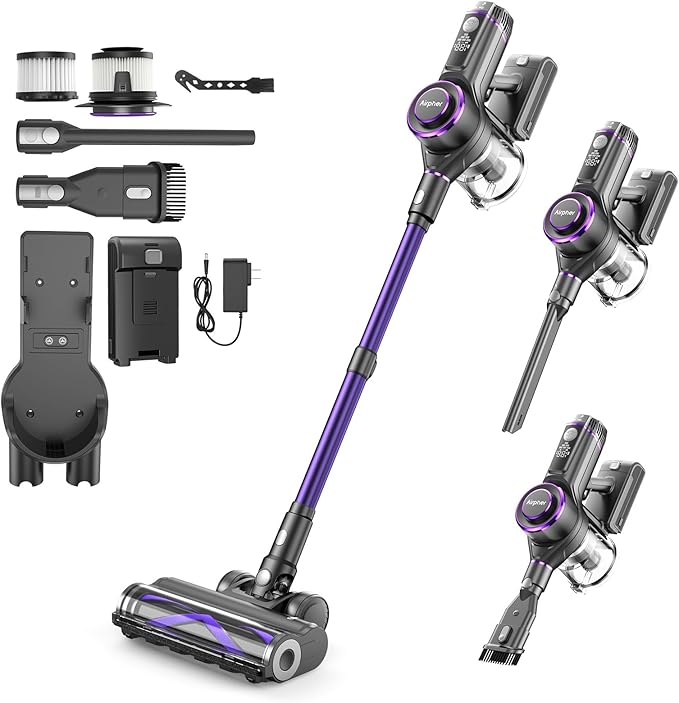 Cordless Vacuum Cleaner,600W 65KPA Dual Motor Vacuum for Home with AI Auto Suction,70Min Runtime,Stick Vacuums with Self-Standing Design,LED Headlights for Carpet,Hardwood Floors,Pet Hair,Tile-Ruum Studio Home
