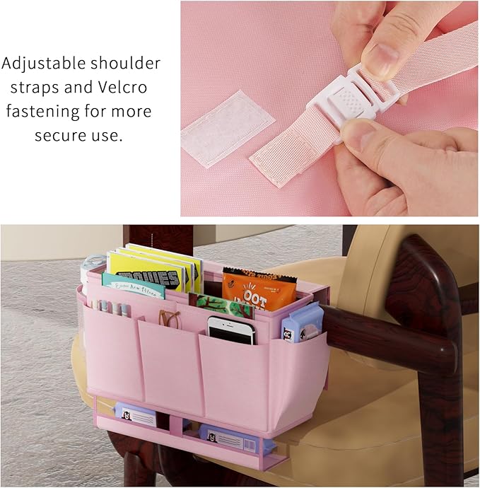 Bedside Caddy, Bed Organizer with 11 Pockets and Power Strip Holder, Versatile Bedside Storage Caddy for Home,Dorm,Bunk,Hospital,Crib Bed (2 Pack Pink)-Ruum Studio Home