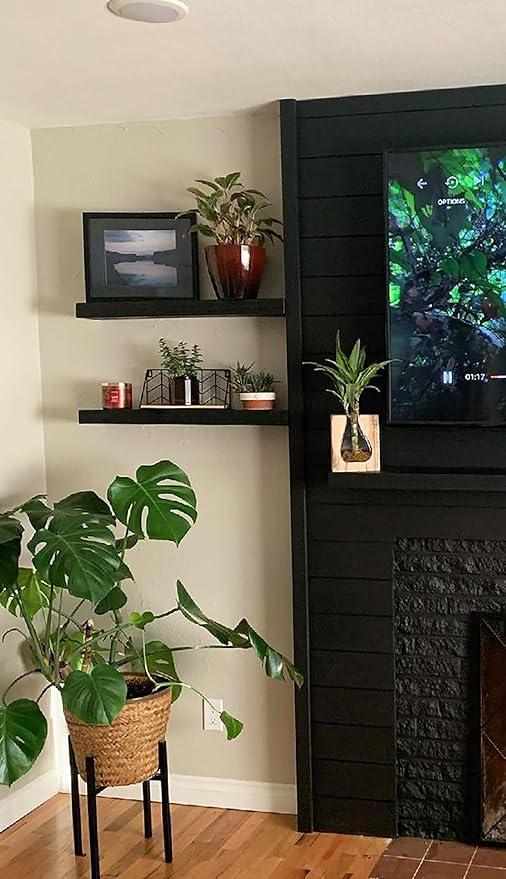 joelsantiques 24 Inch Wooden Floating Shelves for Wall - 24x6x2 in - Made of Natural Wood - Short Heavy Duty Rustic Wall Shelves for Bedroom - Perfect for Bathroom, Kitchen - Black-Ruum Studio Home